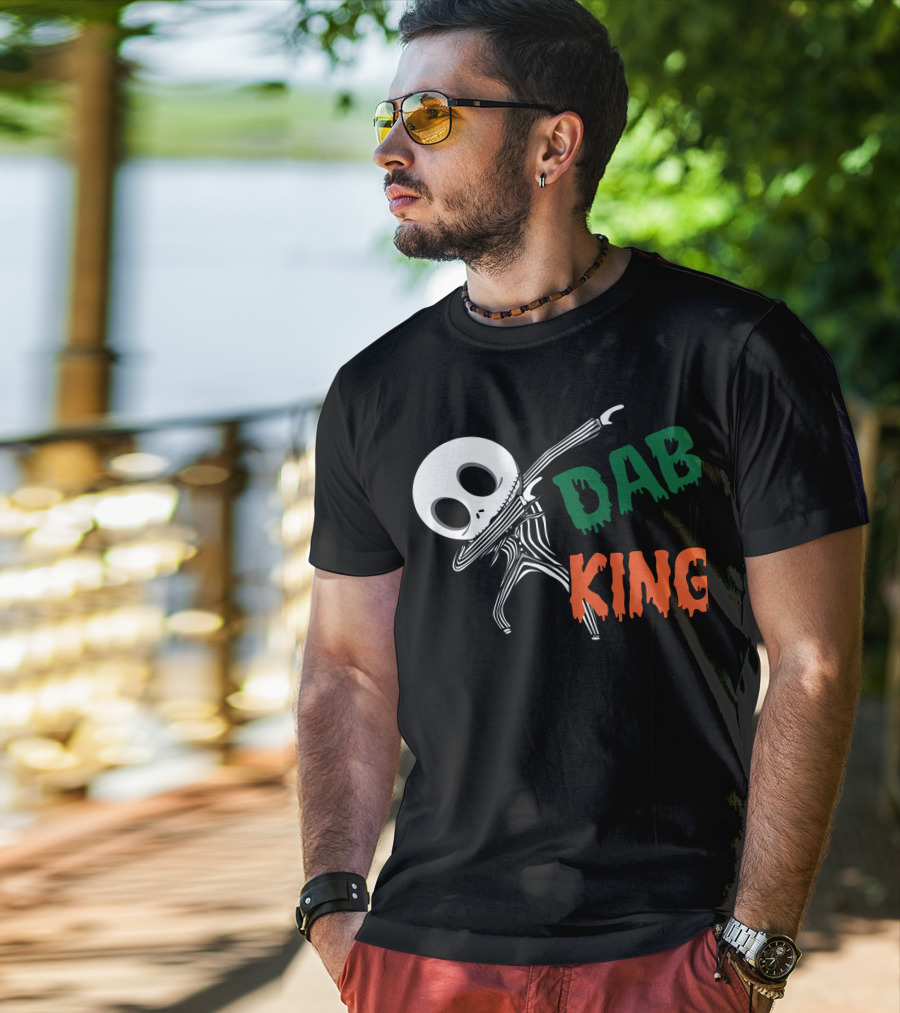 Dab King Skeleton Character In Striped Suit T-Shirt