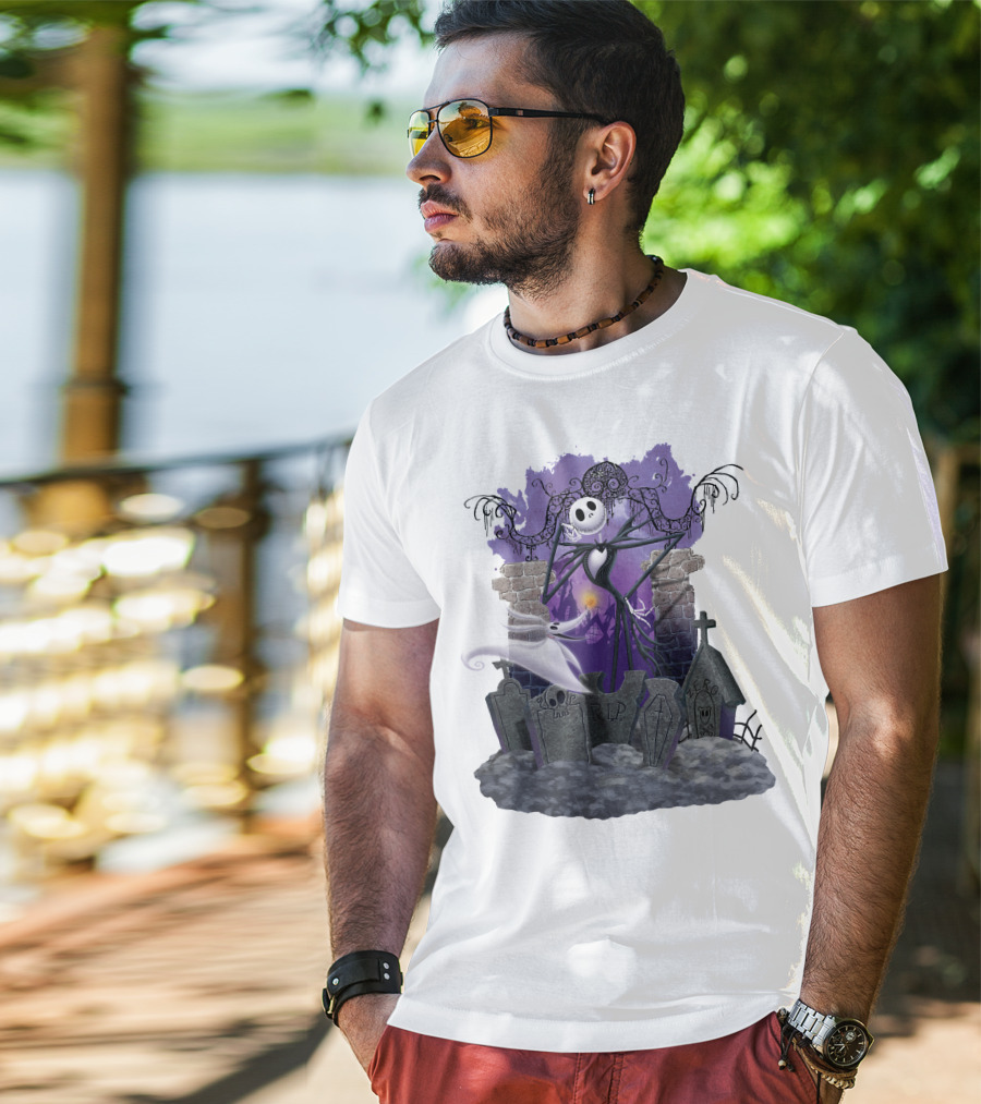 Jack Skellington Zero RIP Graveyard Scene With Ghostly Dog And Gothic Elements T-Shirt