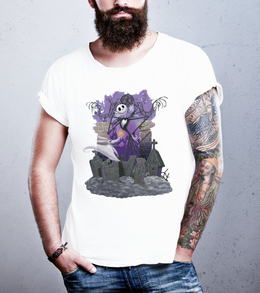 Jack Skellington Zero RIP Graveyard Scene With Ghostly Dog And Gothic Elements T-Shirt