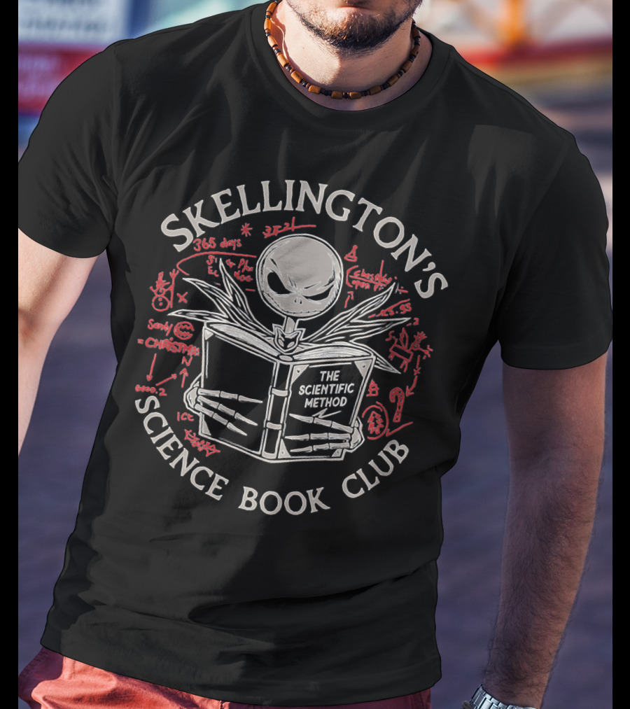 Skellington's Scientific Method Halloween Christmas Science Book Club T-Shirt