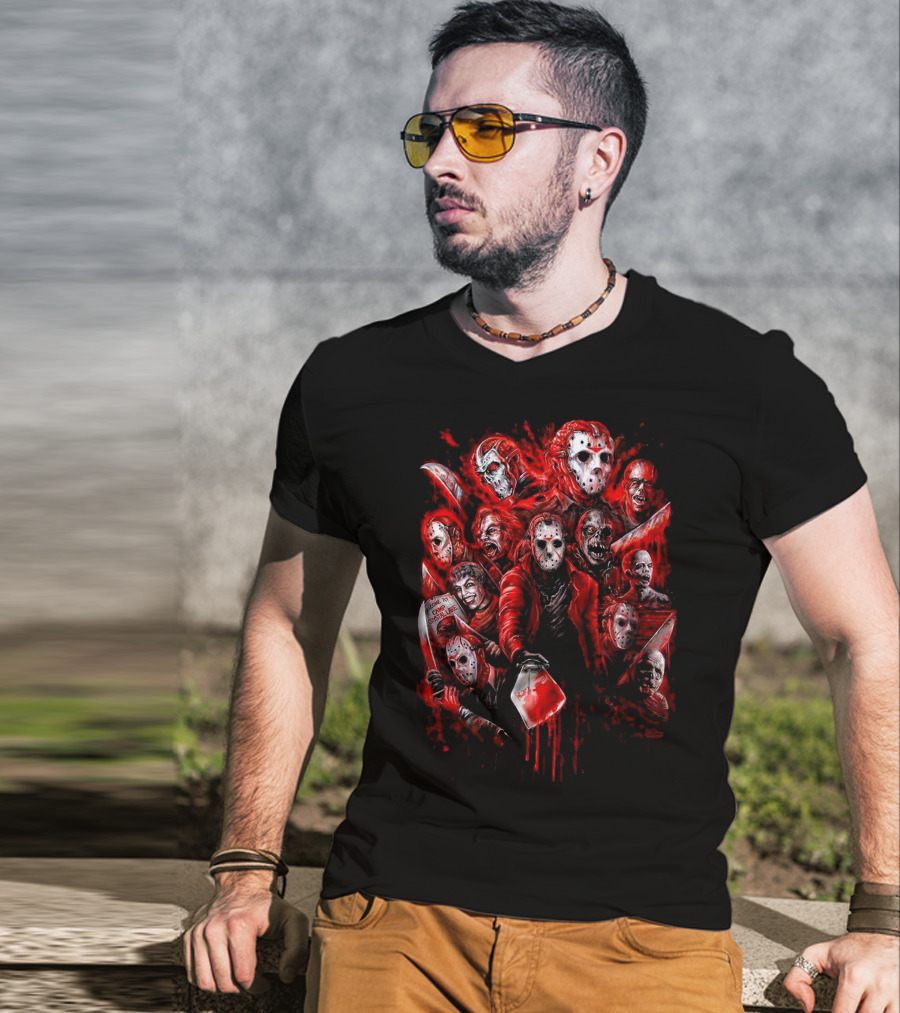Jason Voorhees Blood Mask Horror Collage T-Shirt
