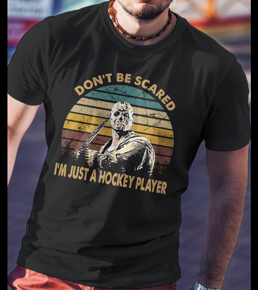 Don't Be Scared I'm Just A Hockey Player Vintage Style Retro Mask T-Shirt