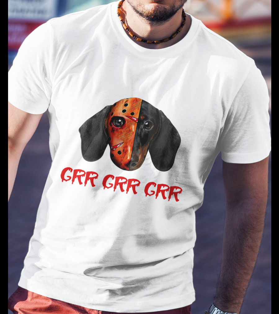 Ch Ch Ch Grr Grr Dachshund Jason Mask Mashup T-Shirt