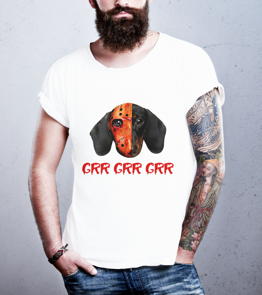 Ch Ch Ch Grr Grr Dachshund Jason Mask Mashup T-Shirt