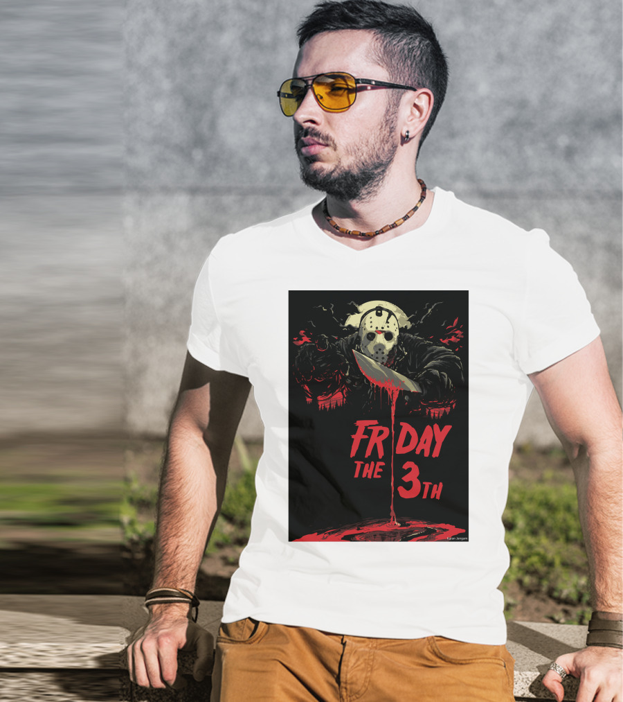 Friday The 13th Jason Mask And Knife Horror Scene T-Shirt