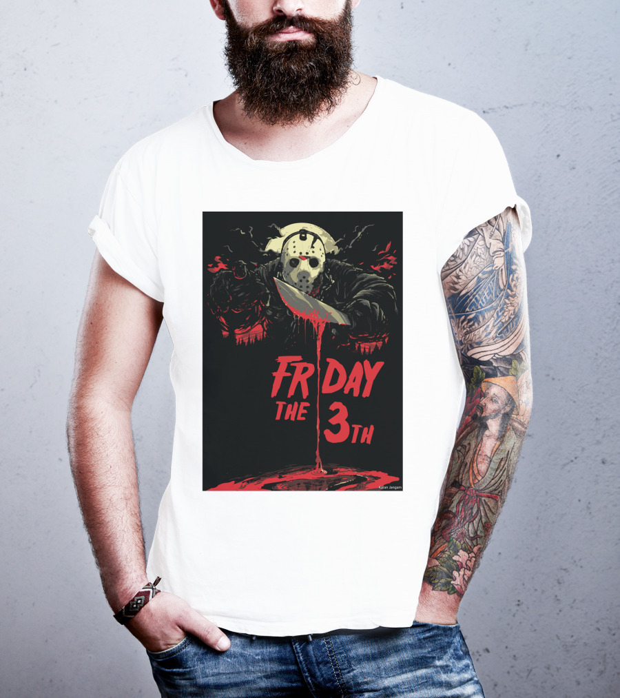 Friday The 13th Jason Mask And Knife Horror Scene T-Shirt