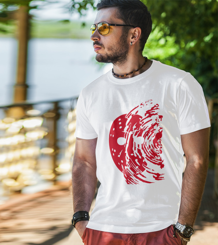 Friday The 13th Jason Mask Horror Movie Iconic Red Swirl T-Shirt