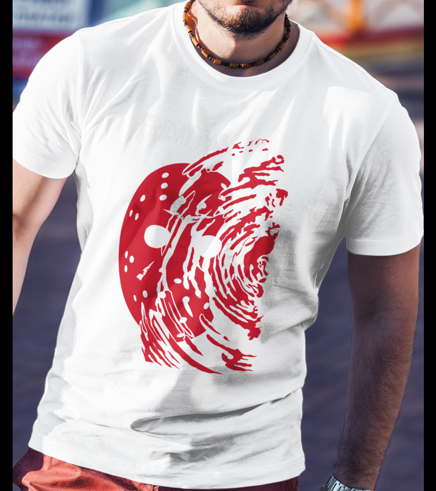 Friday The 13th Jason Mask Horror Movie Iconic Red Swirl T-Shirt