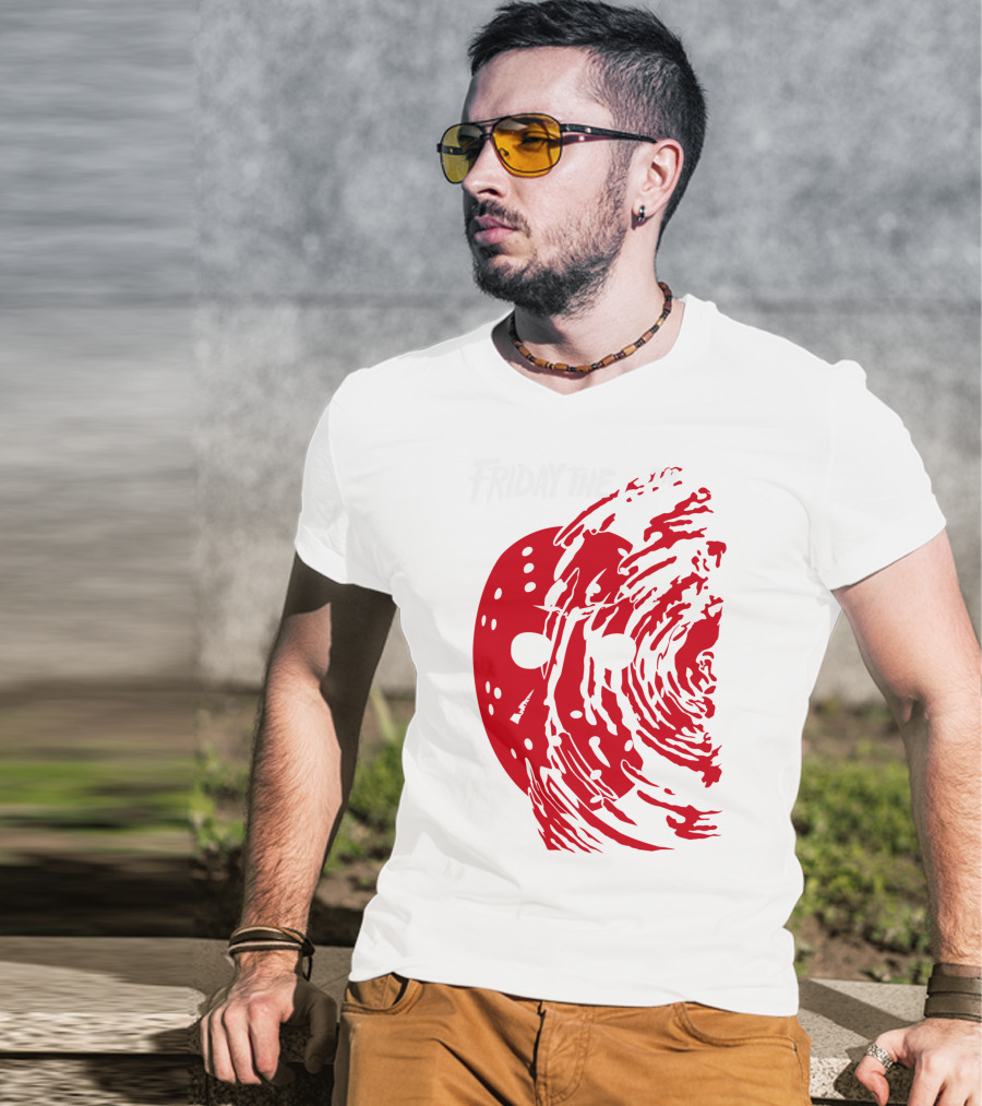 Friday The 13th Jason Mask Horror Movie Iconic Red Swirl T-Shirt