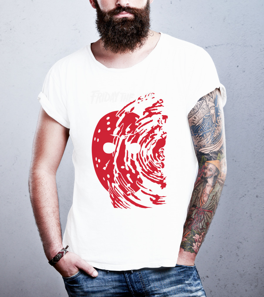 Friday The 13th Jason Mask Horror Movie Iconic Red Swirl T-Shirt