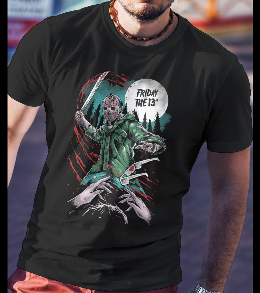 Friday The 13th Jason Vorhees Mask And Machete Horror Scene T-Shirt