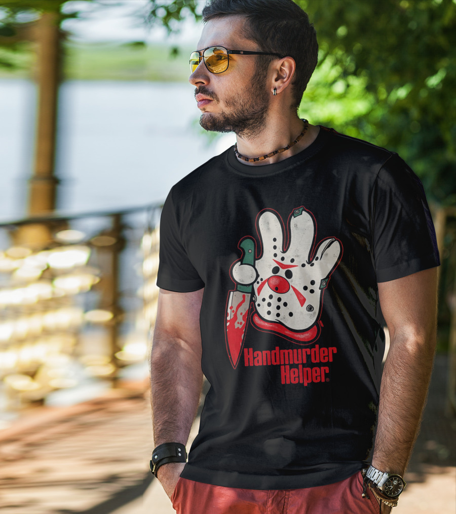 Handmurder Helper Bloody Knife Orange Glove Mask T-Shirt