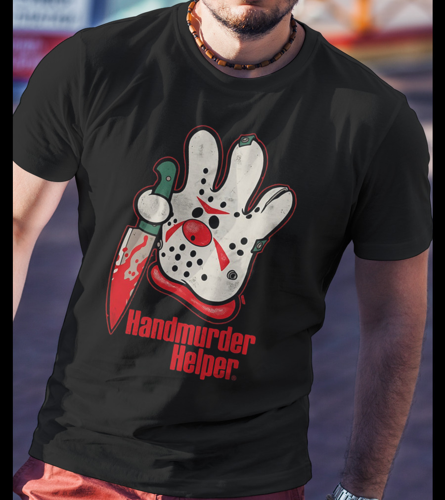 Handmurder Helper Bloody Knife Orange Glove Mask T-Shirt