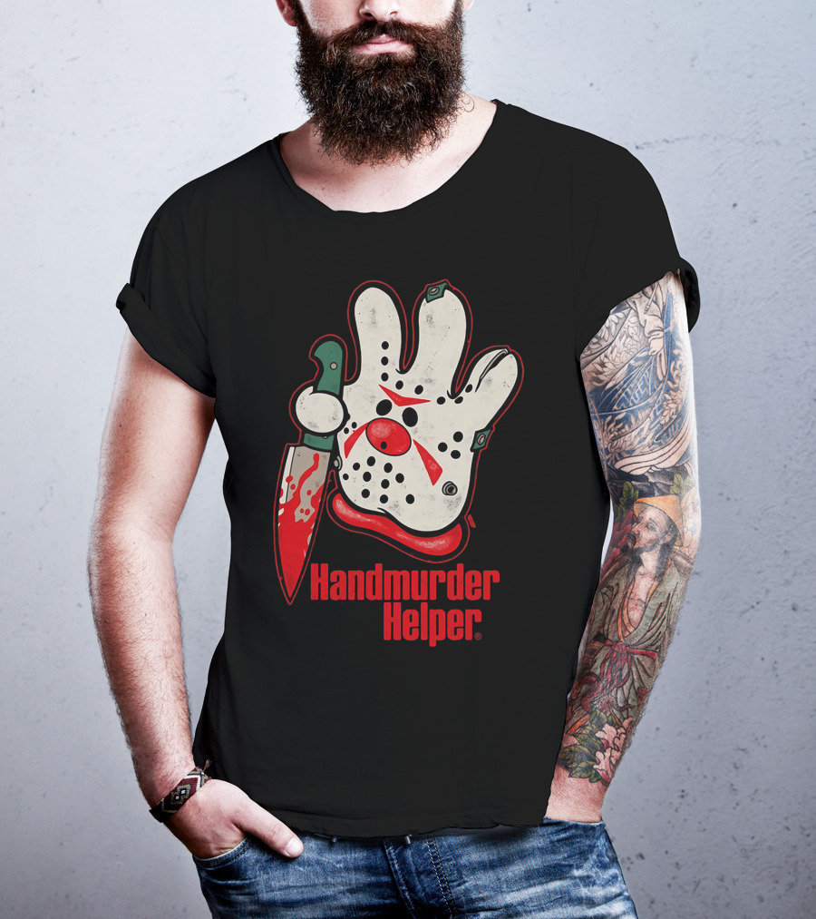 Handmurder Helper Bloody Knife Orange Glove Mask T-Shirt