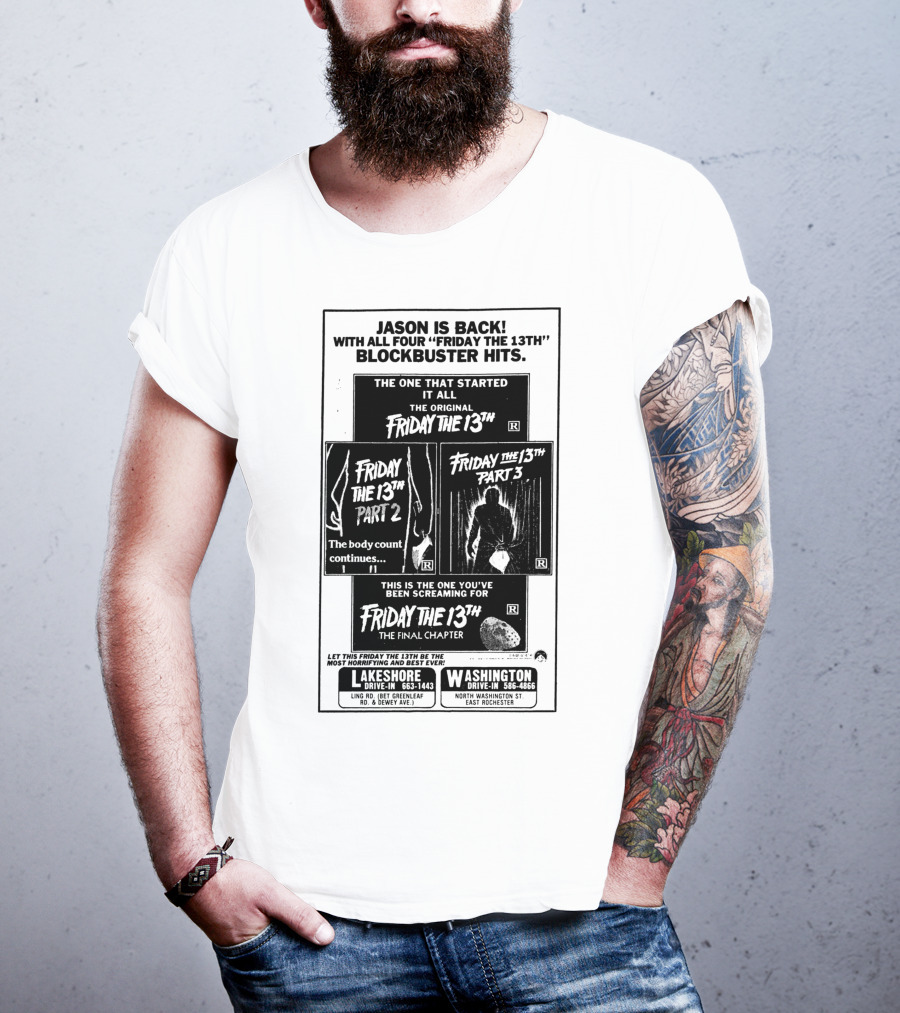 Jason Is Back With All Four Friday The 13th Blockbuster Hits T-Shirt
