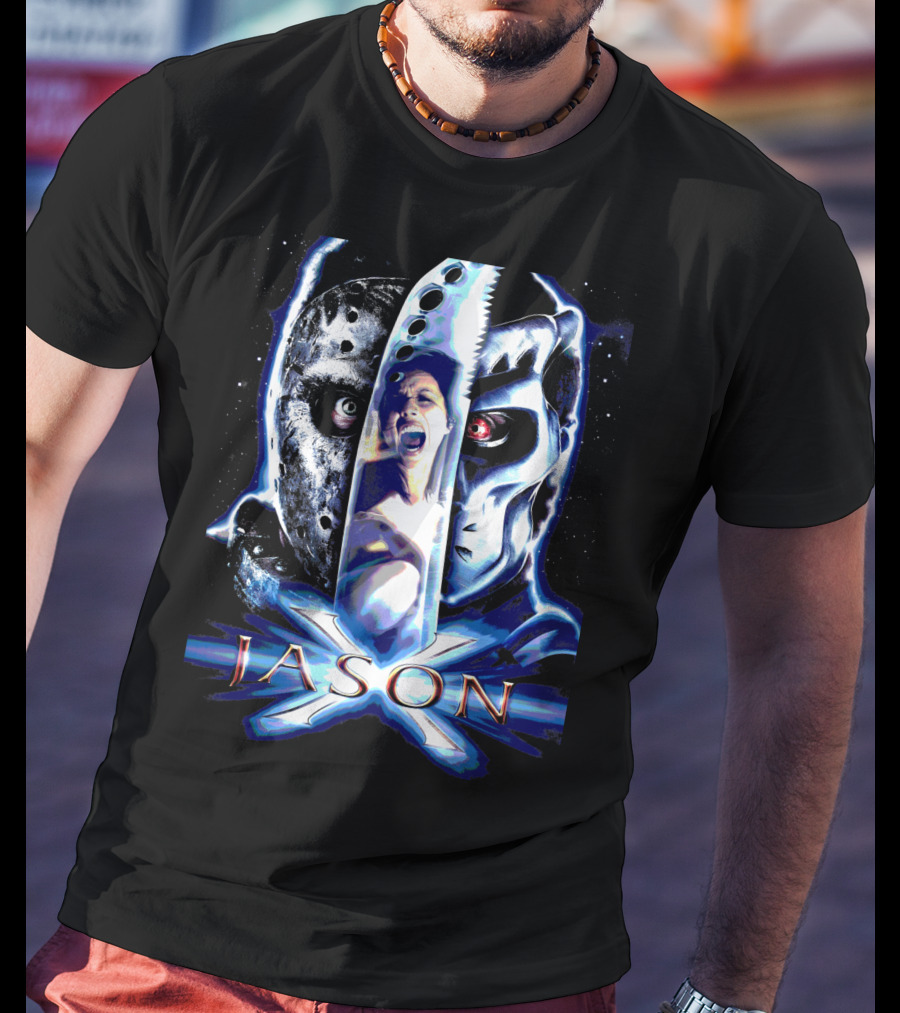 Jason X Horror Iconic Mask And Knife T-Shirt