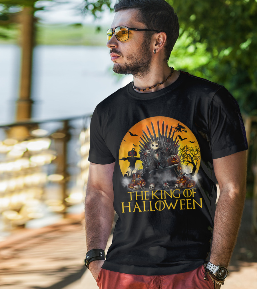 The King Of Halloween Jack Skellington Iron Throne Halloween Scene T-Shirt