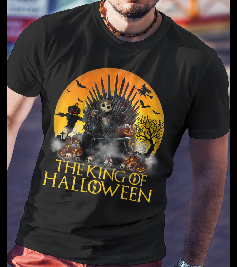 The King Of Halloween Jack Skellington Iron Throne Halloween Scene T-Shirt