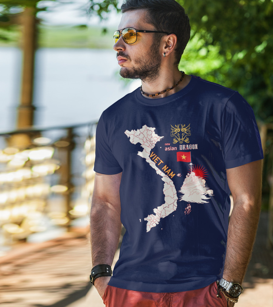 Viet Nam Map New Asian Dragon Flag Ship T-Shirt