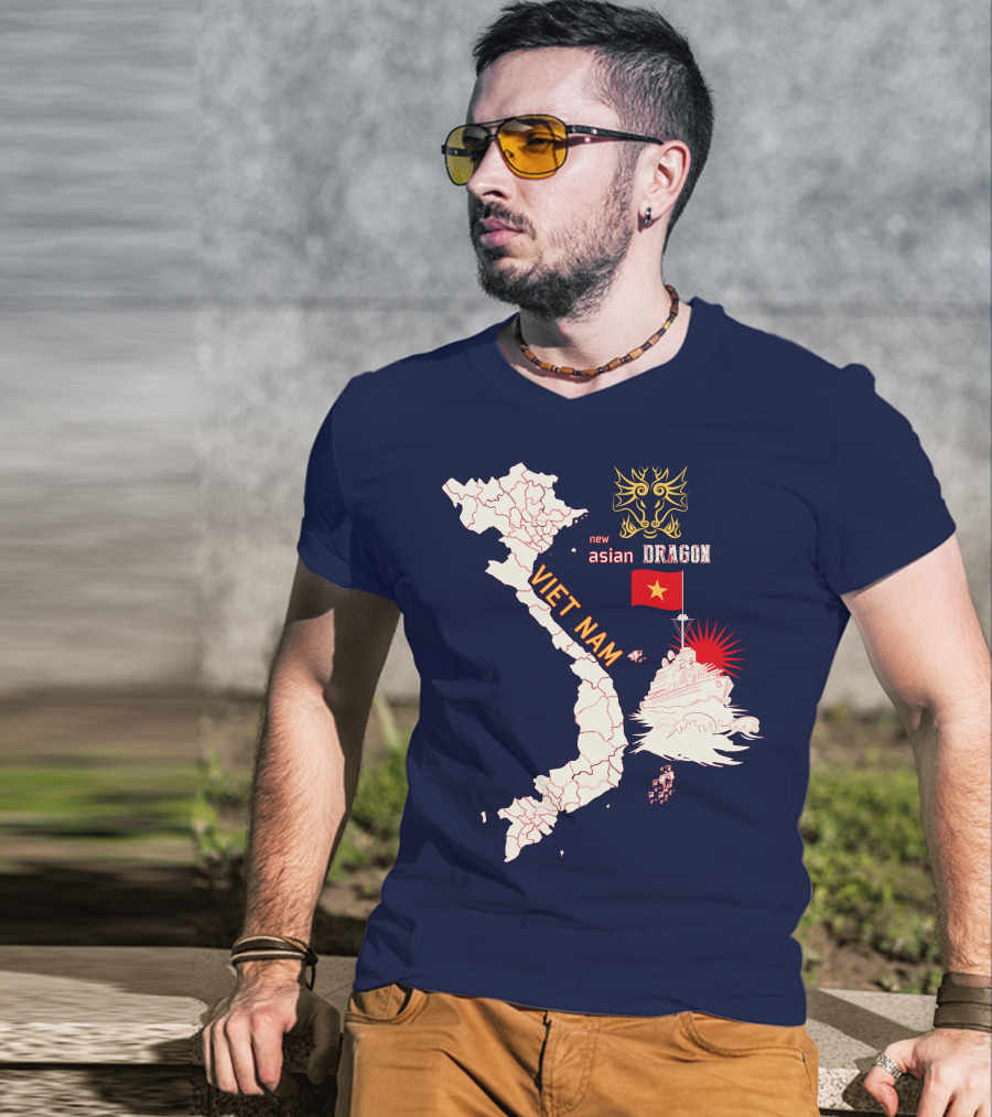 Viet Nam Map New Asian Dragon Flag Ship T-Shirt