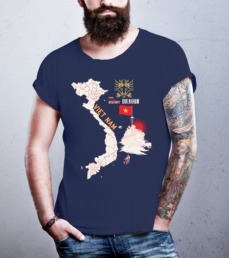 Viet Nam Map New Asian Dragon Flag Ship T-Shirt