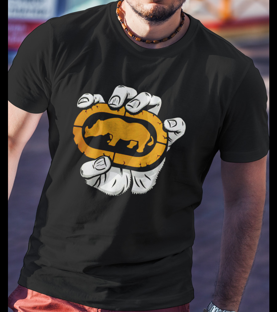 Percko Rhino Emblem Gripped By Cartoon Hand T-Shirt