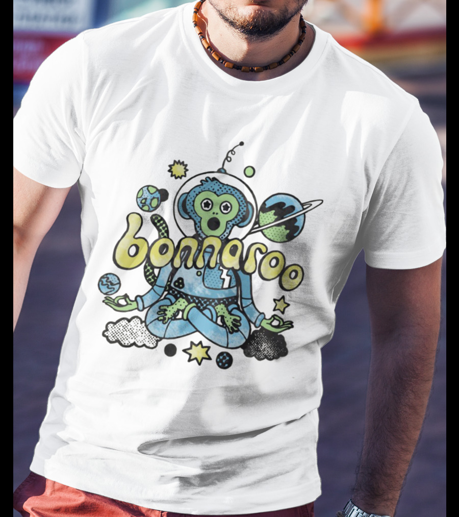 Bonnaroo Cosmic Astronaut Monkey Meditation Planet Space Exploration T-Shirt
