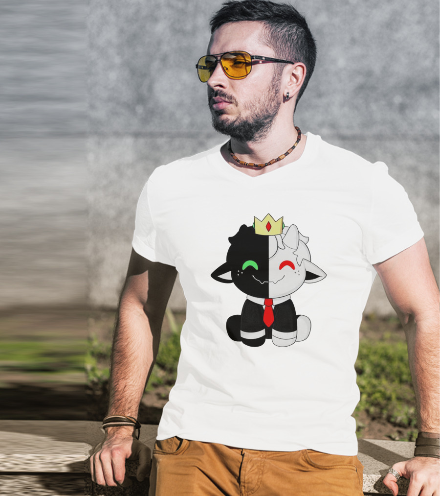 Ranboo Fashion Half Black Half White Crowned Character T-Shirt