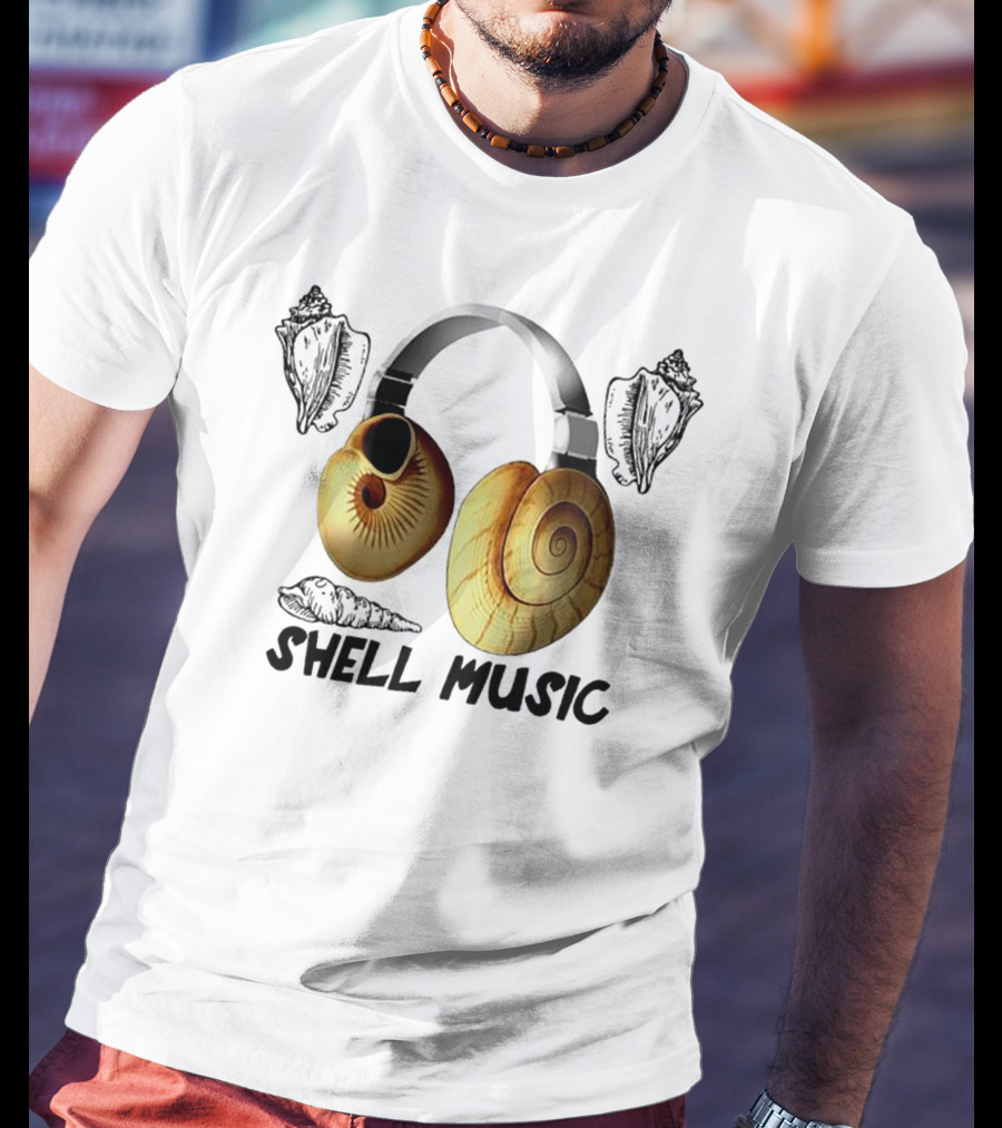 SHELL MUSIC Conch Headphones Nautical Shells Motif T-Shirt