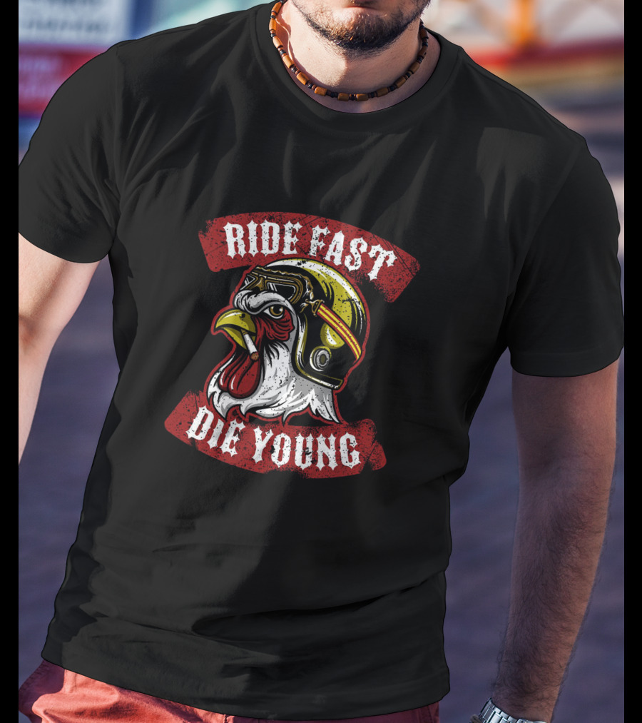Ride Fast Die Young Rooster Motorcycle Helmet T-Shirt