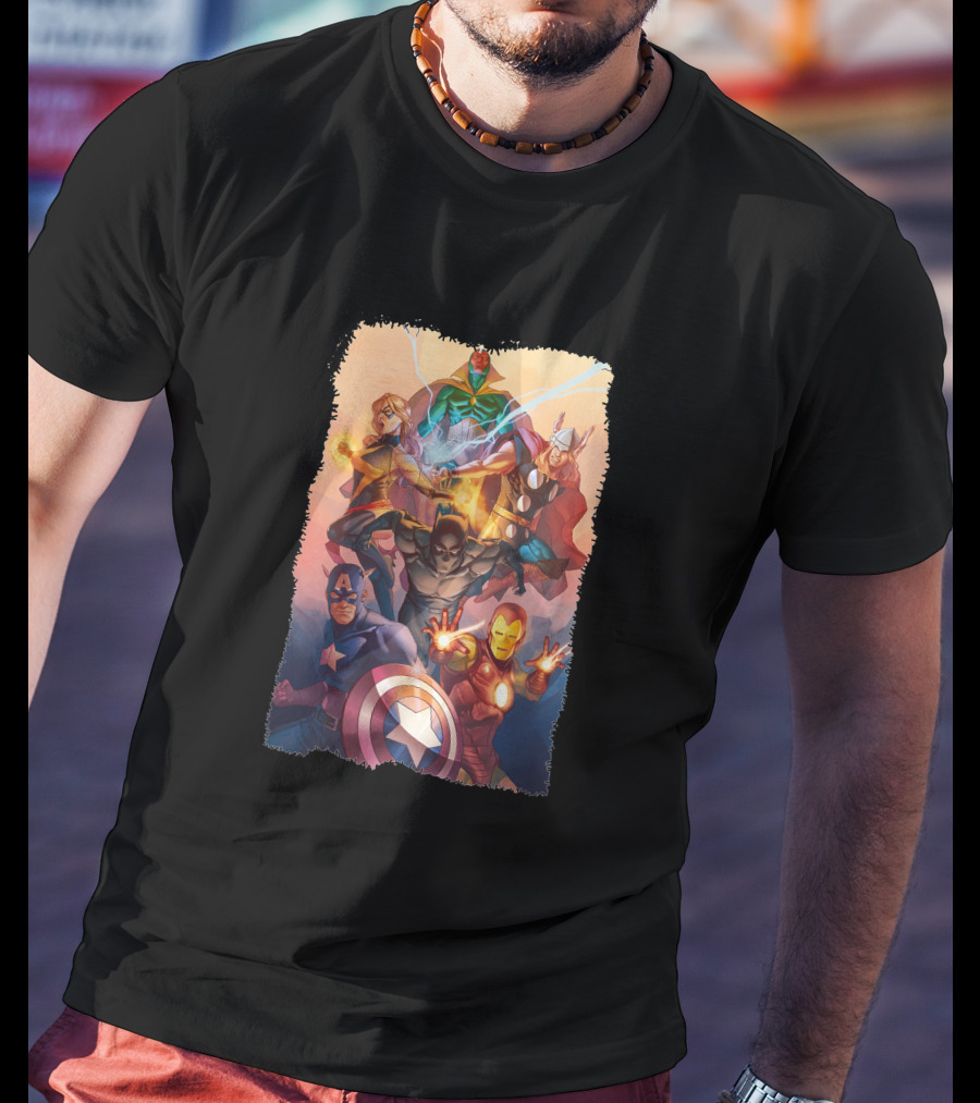 Super Avengers Captain America Iron Man Thor Black Panther Vision Team Iconic Heroes T-Shirt