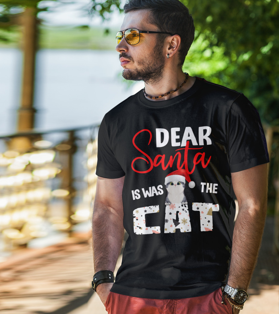 Dear Santa Cute Cat In Santa Hat Holiday Christmas T-Shirt