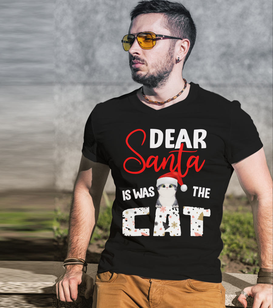 Dear Santa Cute Cat In Santa Hat Holiday Christmas T-Shirt
