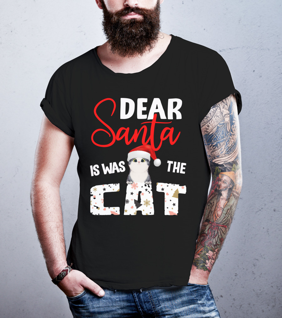 Dear Santa Cute Cat In Santa Hat Holiday Christmas T-Shirt