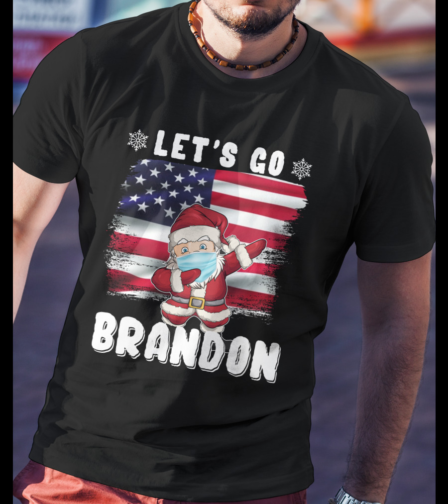 Let's Go Brandon Santa Mask American Flag Christmas T-Shirt