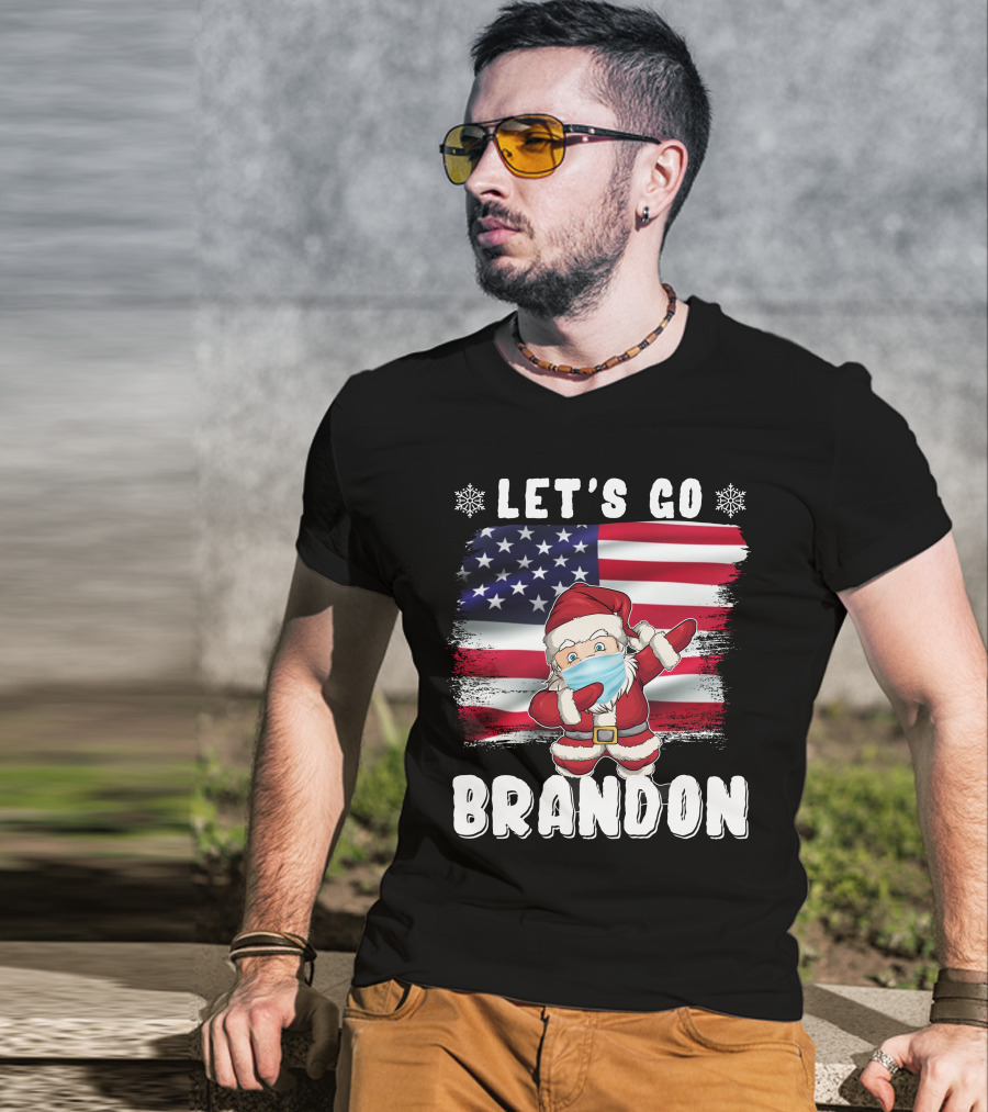 Let's Go Brandon Santa Mask American Flag Christmas T-Shirt