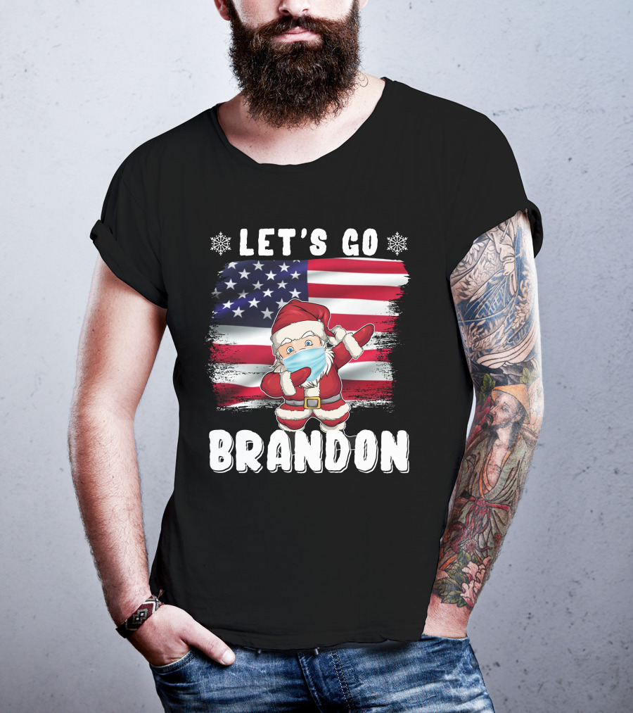 Let's Go Brandon Santa Mask American Flag Christmas T-Shirt
