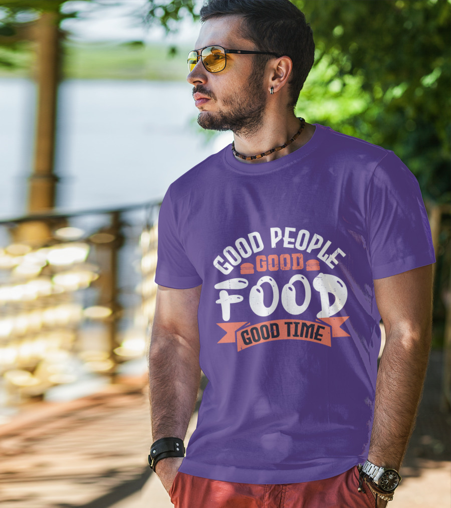Good People Good Food Good Time Retro Banner T-Shirt