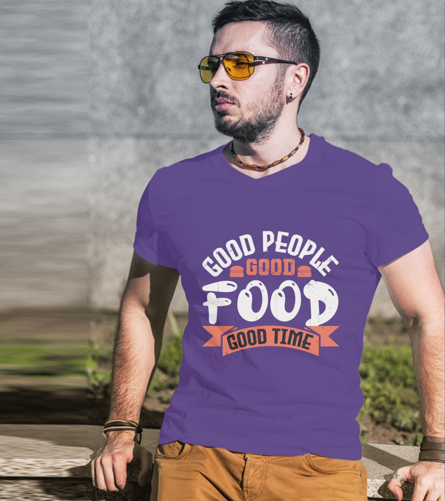 Good People Good Food Good Time Retro Banner T-Shirt