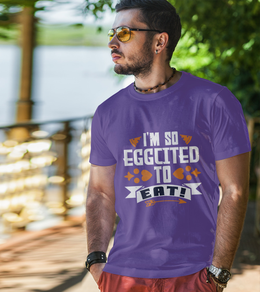 I'm So Eggcited To Eat Fun Playful Foodie Text Pizza Slice And Fish Icons T-Shirt