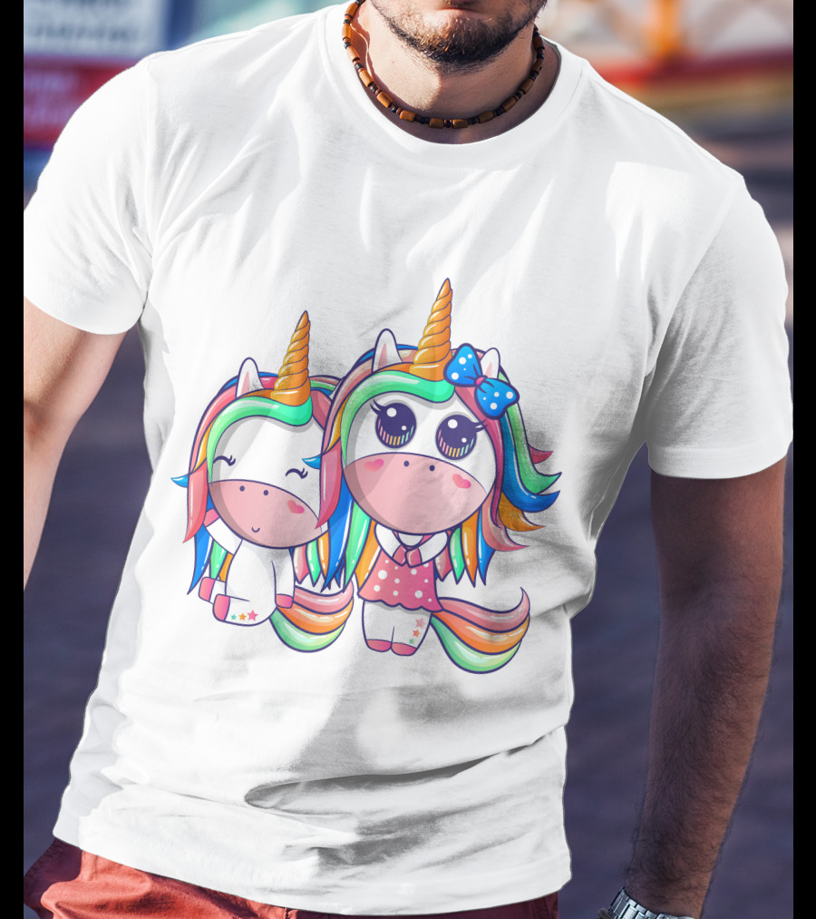 Happy Friendship With Cute Funny Unicorns And Rainbow Elements T-Shirt