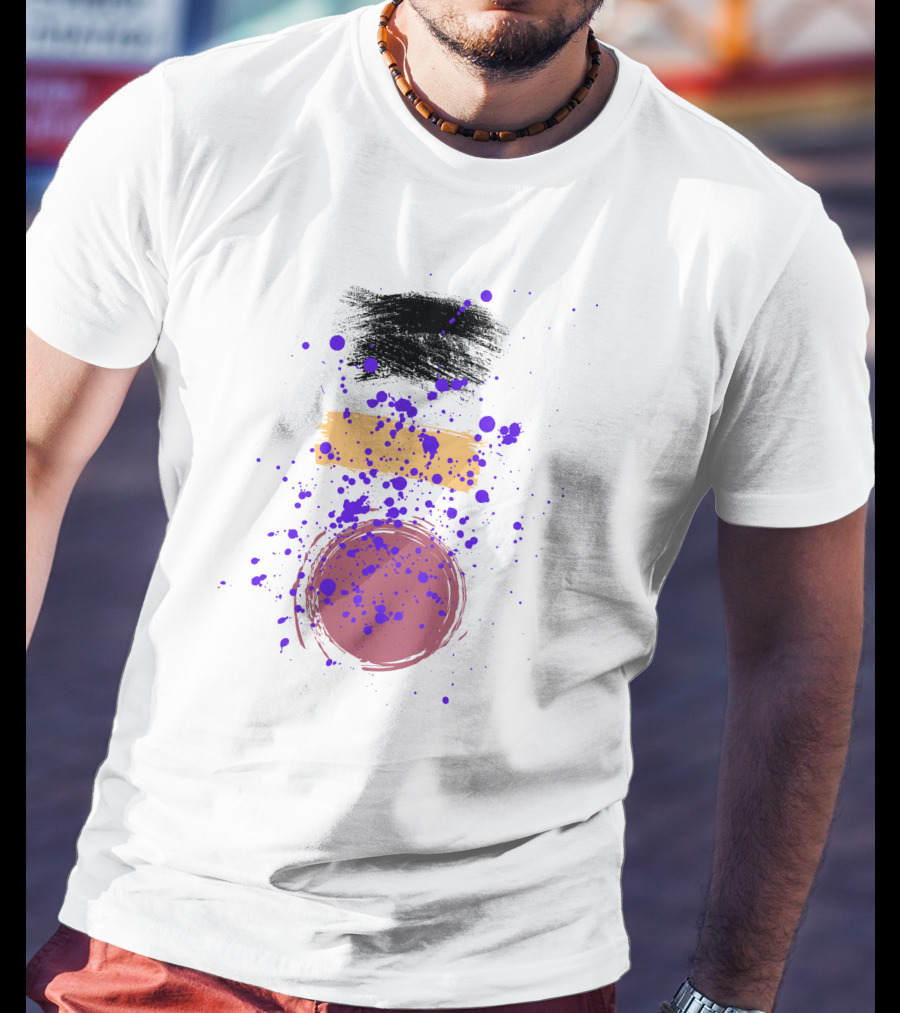 Painting Freestyle Black Yellow Purple Splatter Circle T-Shirt