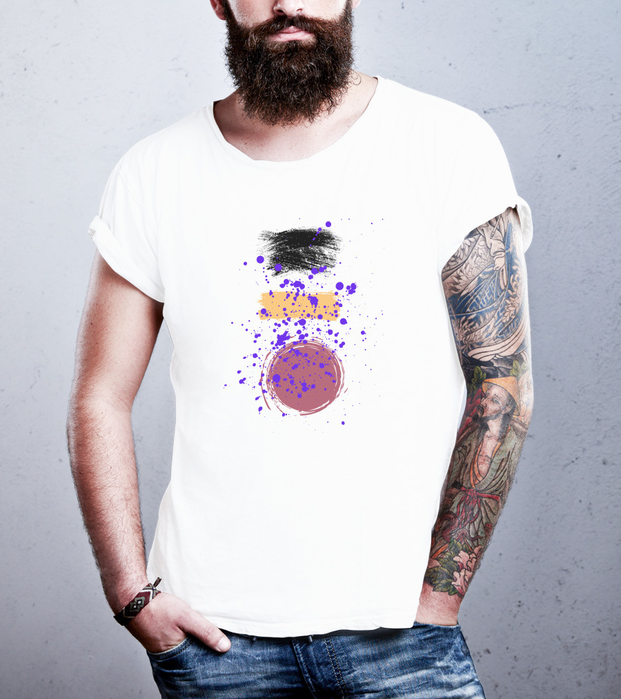Painting Freestyle Black Yellow Purple Splatter Circle T-Shirt