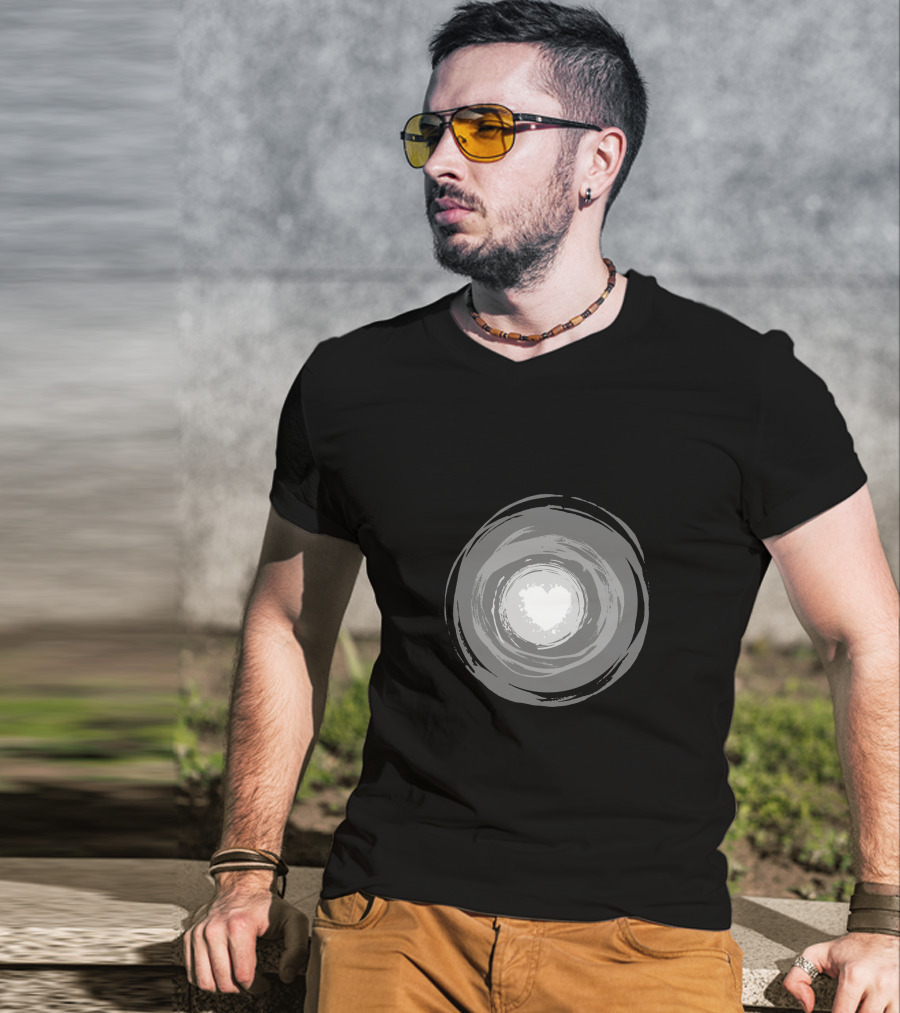 Color Circle Heart Center Monochrome Swirl T-Shirt
