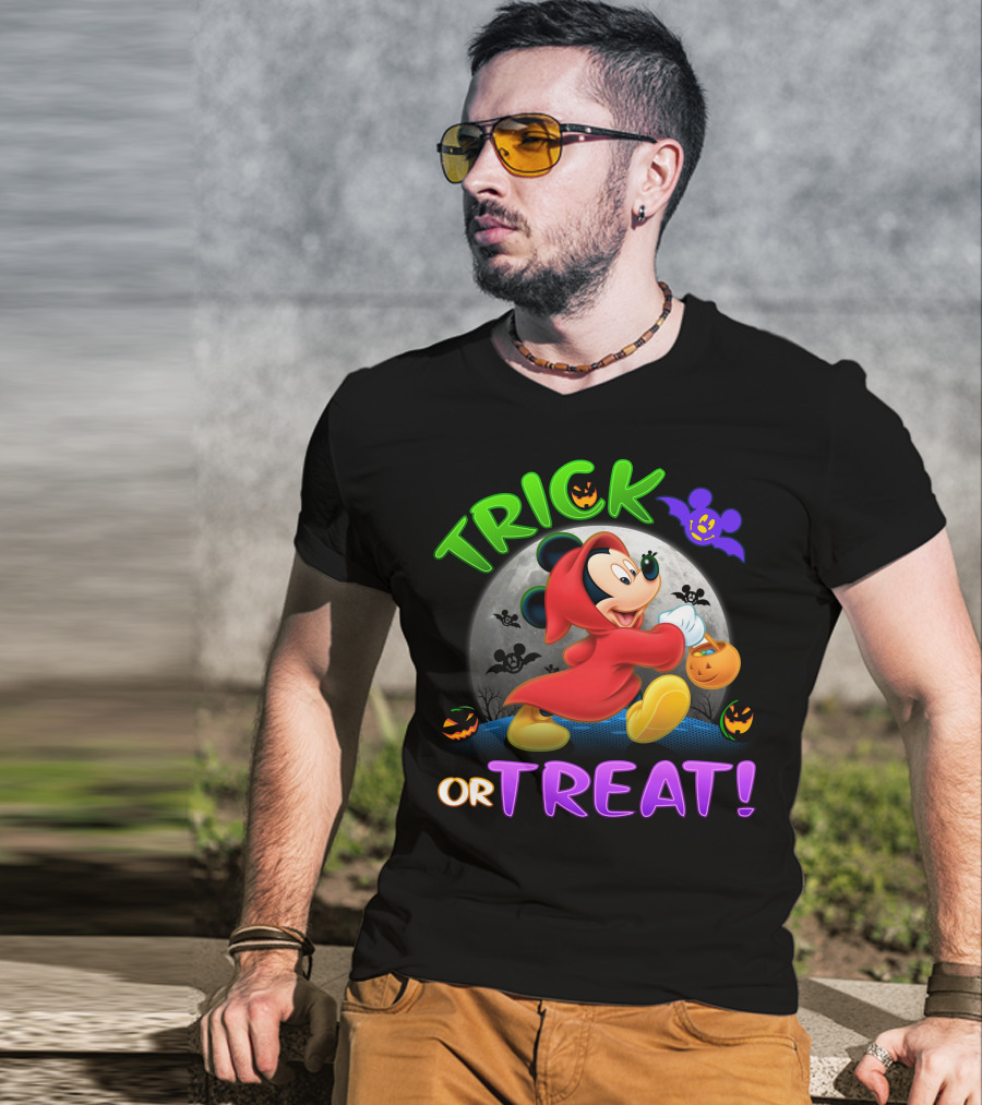 Trick Or Treat Mickey Halloween Bat Pumpkin T-Shirt