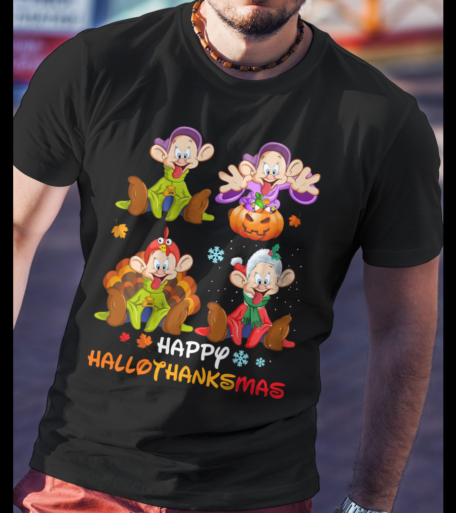 Happy Hallothanksmas Dopey Pumpkin Turkey Santa T-Shirt