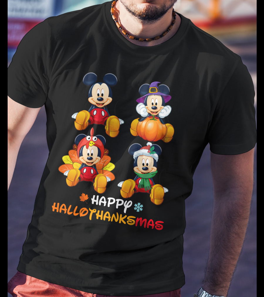 Happy Hallothanksmas Mickey Mouse Pumpkin Turkey Snowflake T-Shirt