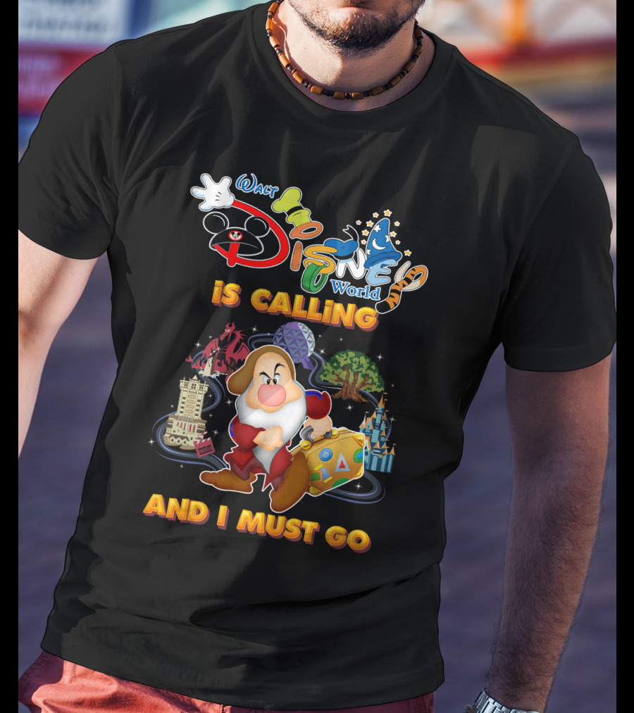 Walt Disney World Is Calling And I Must Go Grumpy Dwarf With Icons T-Shirt