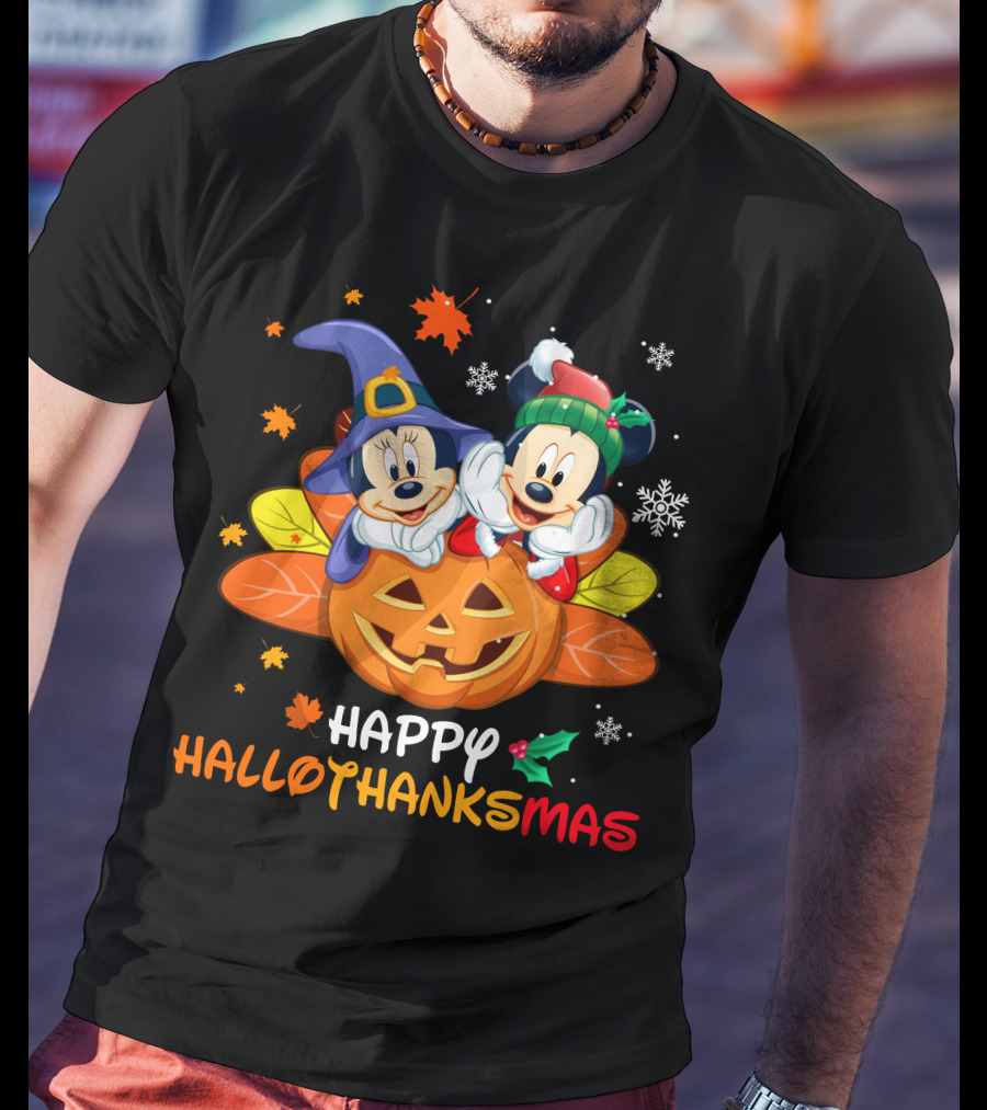 Happy Hallothanksmas Mickey And Minnie T-Shirt