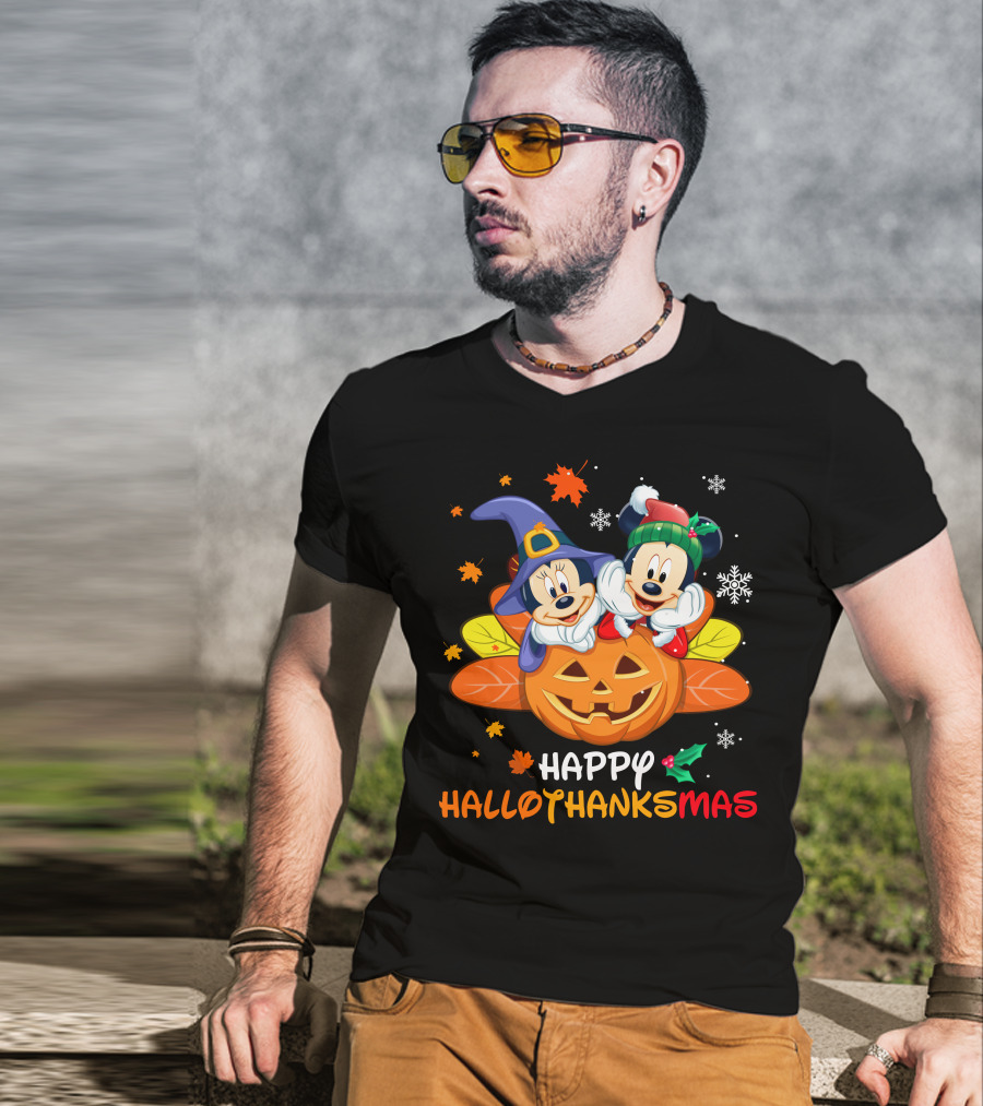 Happy Hallothanksmas Mickey And Minnie T-Shirt